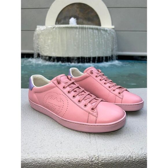 GUCCI Men Pink & Purple Leather New Ace Athletic Sneakers Size 39.5 - Picture 13 of 14
